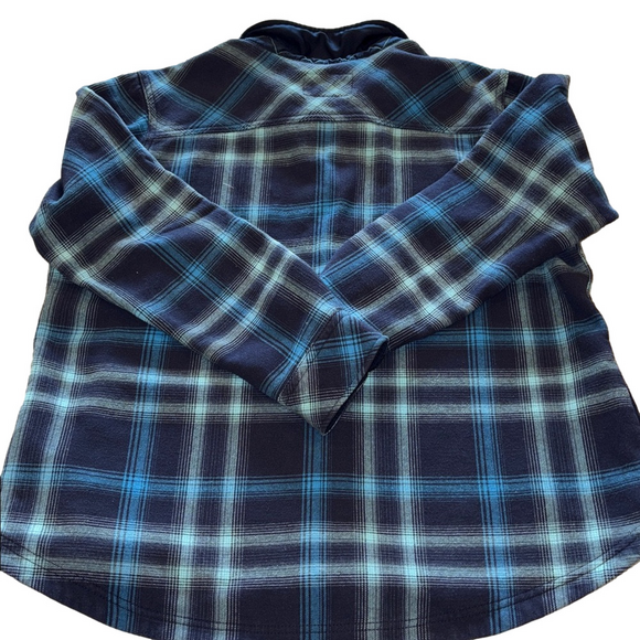Orvis Women’s XXL Fleece Flannel Shacket Jacket Blue Plaid Cotton Snap Button - Picture 6 of 6